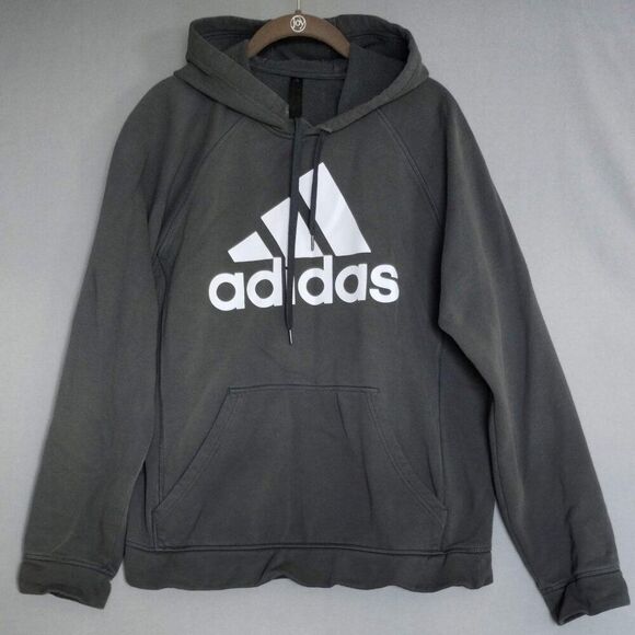 Adidas Men Pullover Hoodie Long Sleeve Front Pocket Hooded Sweatshirt Gray M - Picture 1 of 7